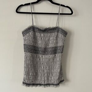 VTG Cache 100% Silk Beaded Sequin Tank Top Gray Sz M Y2K Smocked Fairy Grunge